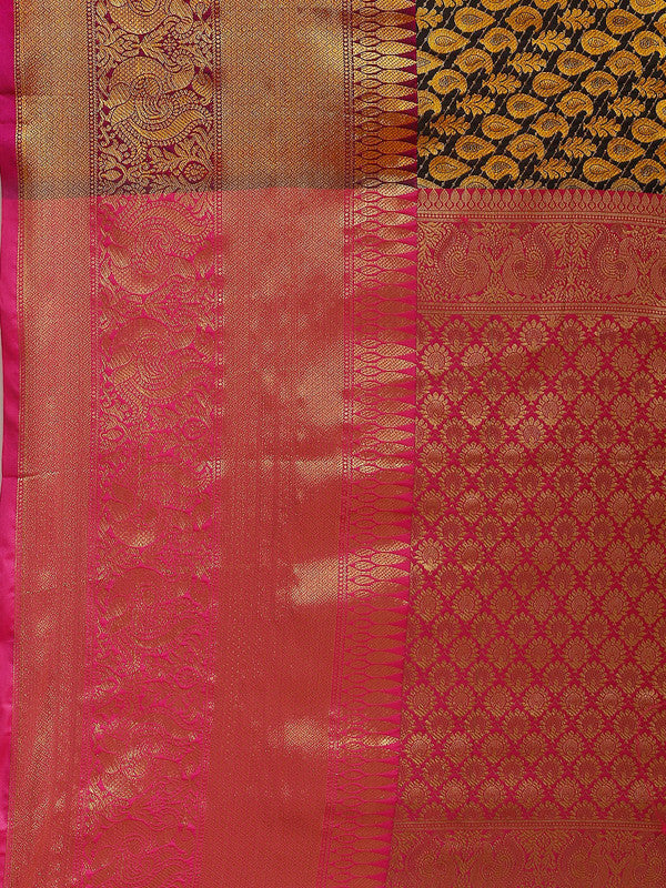 Black Brocade Woven Zari Design Paisely Saree with Unstitched Blouse - Hiral Fashion | Grocsy