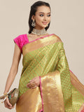 Green Brocade Woven Zari Design Paisely Saree with Unstitched Blouse - Hiral Fashion | Grocsy