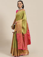 Green Brocade Woven Zari Design Paisely Saree with Unstitched Blouse - Hiral Fashion | Grocsy