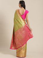 Green Brocade Woven Zari Design Paisely Saree with Unstitched Blouse - Hiral Fashion | Grocsy