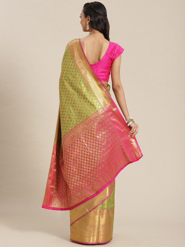 Green Brocade Woven Zari Design Paisely Saree with Unstitched Blouse - Hiral Fashion | Grocsy