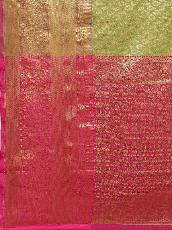 Green Brocade Woven Zari Design Paisely Saree with Unstitched Blouse - Hiral Fashion | Grocsy