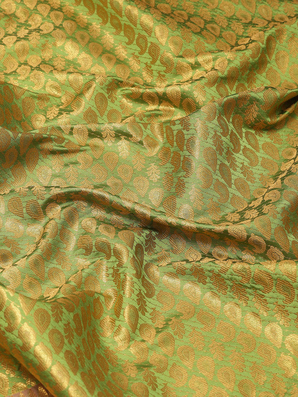 Green Brocade Woven Zari Design Paisely Saree with Unstitched Blouse - Hiral Fashion | Grocsy