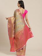 Gray Brocade Woven Zari Design Paisely Saree with Unstitched Blouse - Hiral Fashion | Grocsy