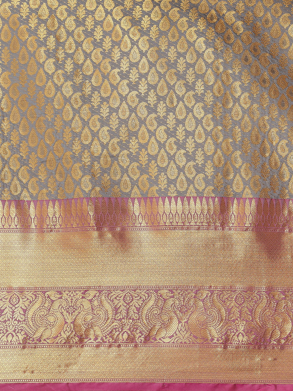 Gray Brocade Woven Zari Design Paisely Saree with Unstitched Blouse - Hiral Fashion | Grocsy