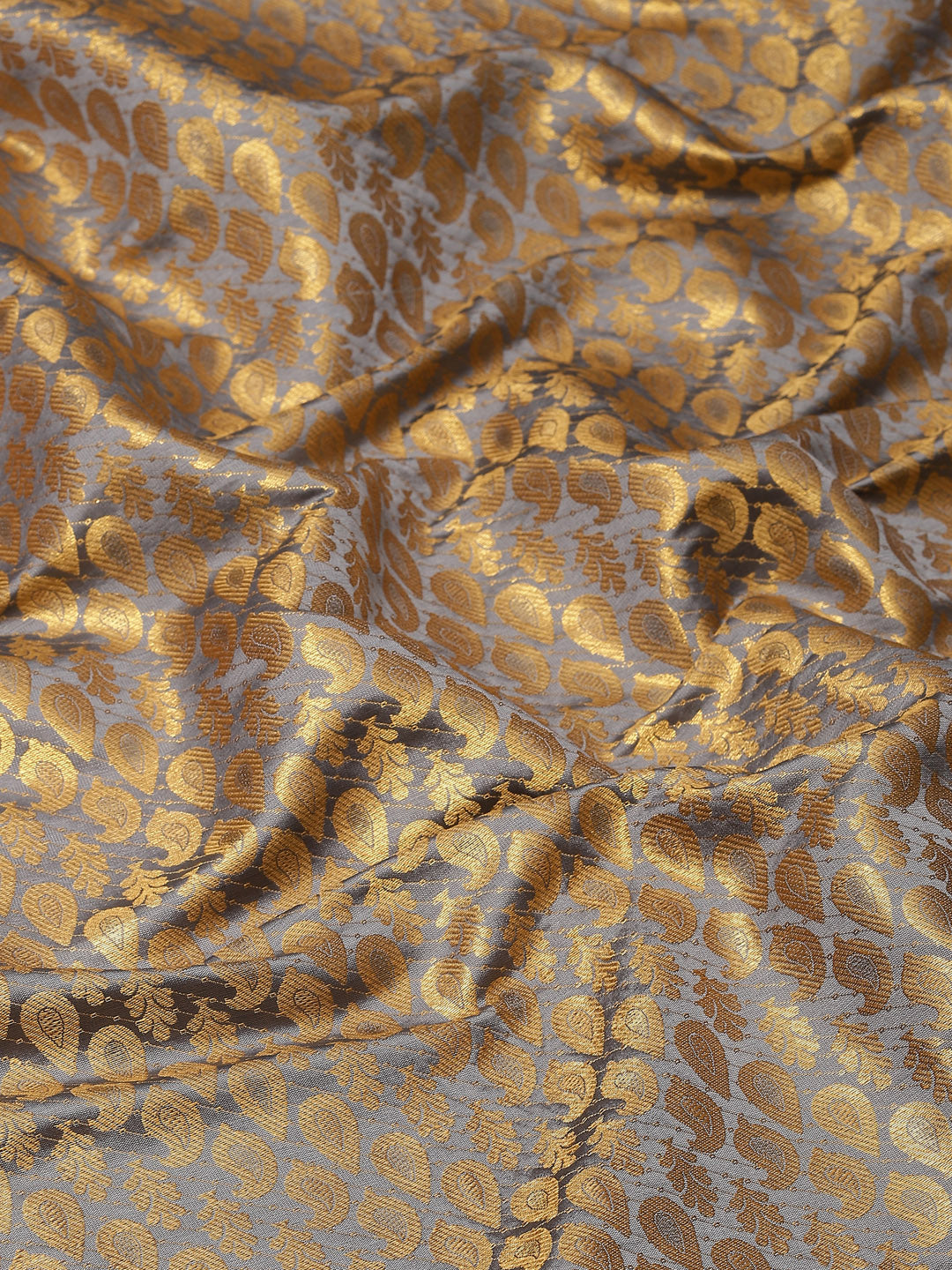 Gray Brocade Woven Zari Design Paisely Saree with Unstitched Blouse - Hiral Fashion | Grocsy