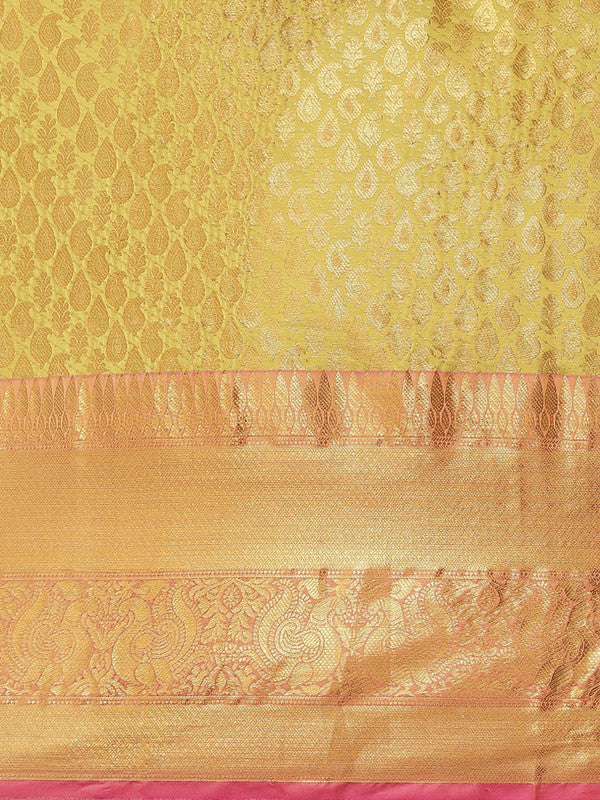 Yellow Brocade Woven Zari Design Paisely Saree with Unstitched Blouse - Hiral Fashion | Grocsy