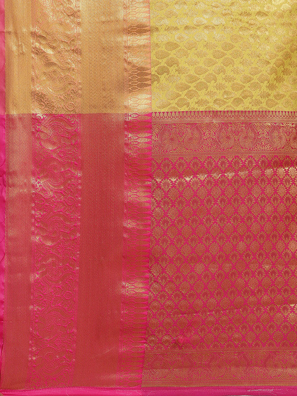 Yellow Brocade Woven Zari Design Paisely Saree with Unstitched Blouse - Hiral Fashion | Grocsy