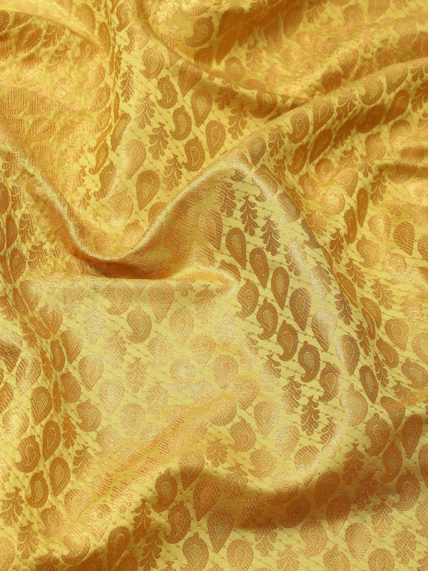 Yellow Brocade Woven Zari Design Paisely Saree with Unstitched Blouse - Hiral Fashion | Grocsy