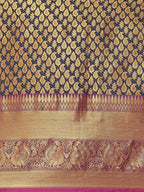 Navy Blue Brocade Woven Zari Design Paisely Saree with Unstitched Blouse - Hiral Fashion | Grocsy
