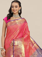 Pink Brocade Woven Zari Design Paisely Saree with Unstitched Blouse - Hiral Fashion | Grocsy