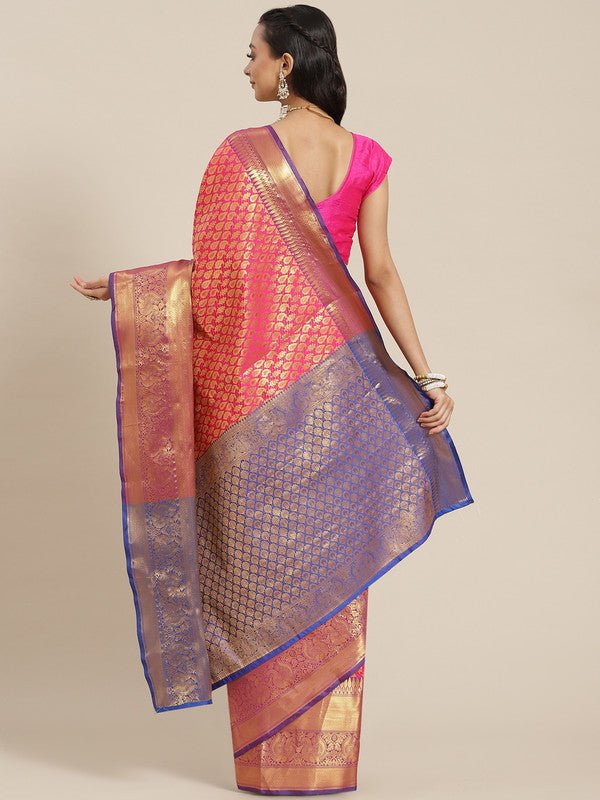 Pink Brocade Woven Zari Design Paisely Saree with Unstitched Blouse - Hiral Fashion | Grocsy