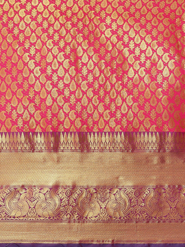 Pink Brocade Woven Zari Design Paisely Saree with Unstitched Blouse - Hiral Fashion | Grocsy