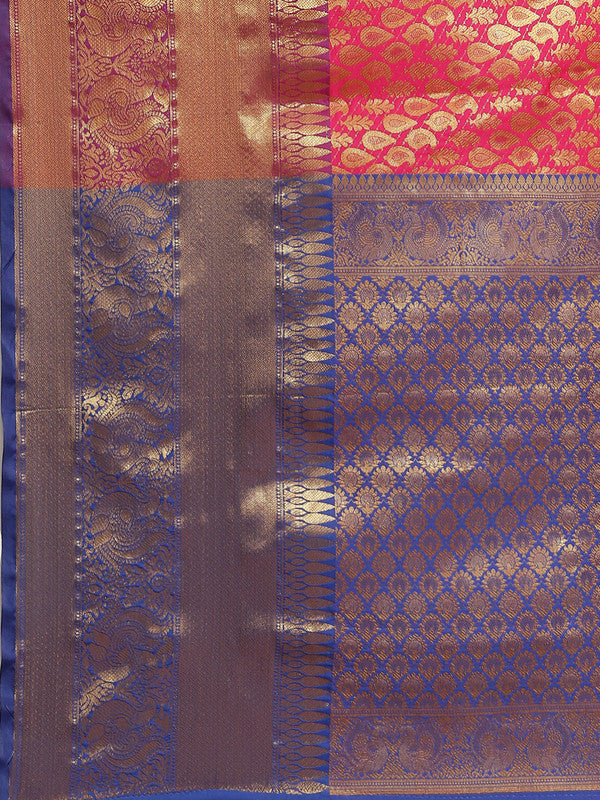 Pink Brocade Woven Zari Design Paisely Saree with Unstitched Blouse - Hiral Fashion | Grocsy