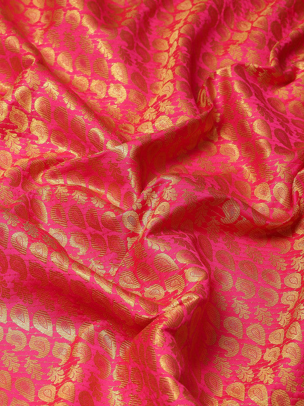 Pink Brocade Woven Zari Design Paisely Saree with Unstitched Blouse - Hiral Fashion | Grocsy
