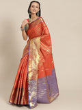 Red Brocade Woven Zari Design Paisely Saree with Unstitched Blouse - Hiral Fashion | Grocsy