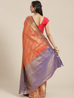 Red Brocade Woven Zari Design Paisely Saree with Unstitched Blouse - Hiral Fashion | Grocsy
