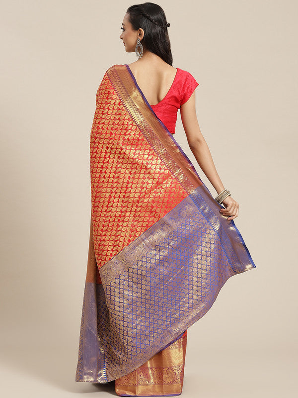 Red Brocade Woven Zari Design Paisely Saree with Unstitched Blouse - Hiral Fashion | Grocsy