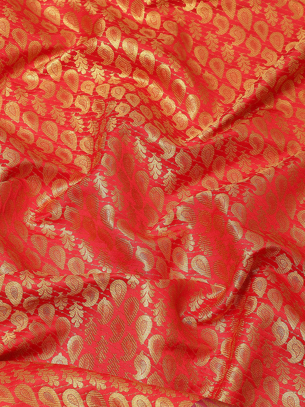 Red Brocade Woven Zari Design Paisely Saree with Unstitched Blouse - Hiral Fashion | Grocsy