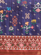 Navy Blue Silk Blend Digital Print Patola Saree with Unstitched Blouse - Hiral Fashion | Grocsy