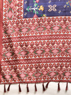 Navy Blue Silk Blend Digital Print Patola Saree with Unstitched Blouse - Hiral Fashion | Grocsy