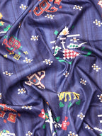 Navy Blue Silk Blend Digital Print Patola Saree with Unstitched Blouse - Hiral Fashion | Grocsy