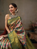 Multicolor Pure Silk Woven Zari Design Floral Saree with Unstitched Blouse - Hiral Fashion | Grocsy