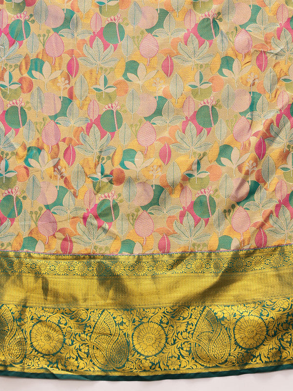 Multicolor Pure Silk Woven Zari Design Floral Saree with Unstitched Blouse - Hiral Fashion | Grocsy