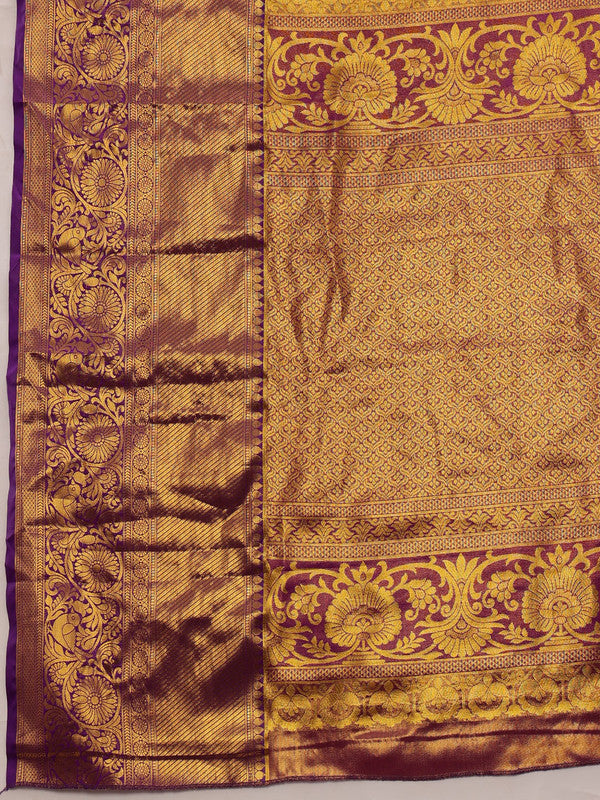 Mustard Pure Silk Woven Zari Design Floral Saree with Unstitched Blouse - Hiral Fashion | Grocsy
