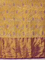 Mustard Pure Silk Woven Zari Design Floral Saree with Unstitched Blouse - Hiral Fashion | Grocsy