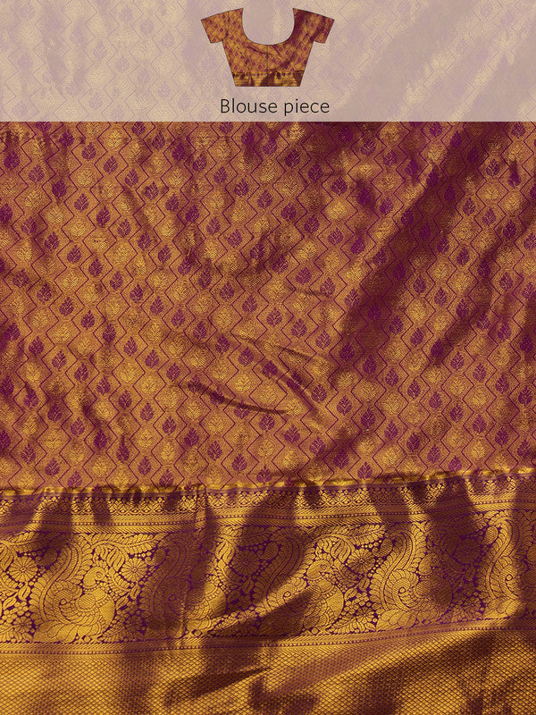Mustard Pure Silk Woven Zari Design Floral Saree with Unstitched Blouse - Hiral Fashion | Grocsy