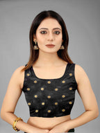 Black Pure Silk Zari Woven Polka Dots Saree with Unstitched Blouse - Hiral Fashion | Grocsy