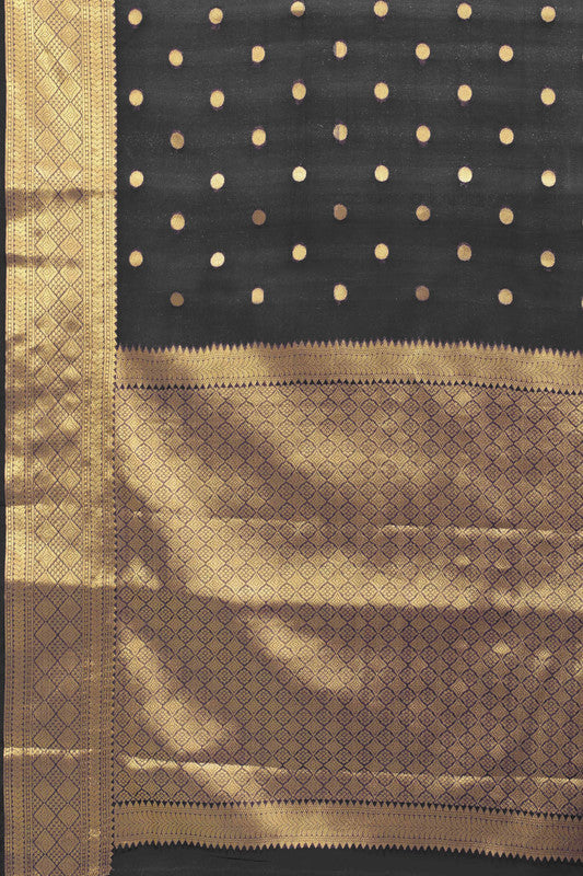 Black Pure Silk Zari Woven Polka Dots Saree with Unstitched Blouse - Hiral Fashion | Grocsy