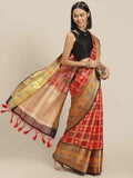 Hiral Fashion Red Ikat Art Silk Floral Woven Design Saree | Grocsy