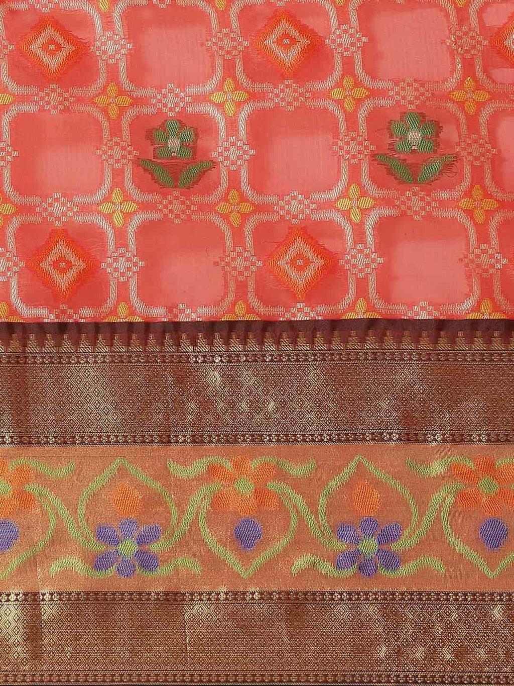 Hiral Fashion Red Ikat Art Silk Floral Woven Design Saree | Grocsy