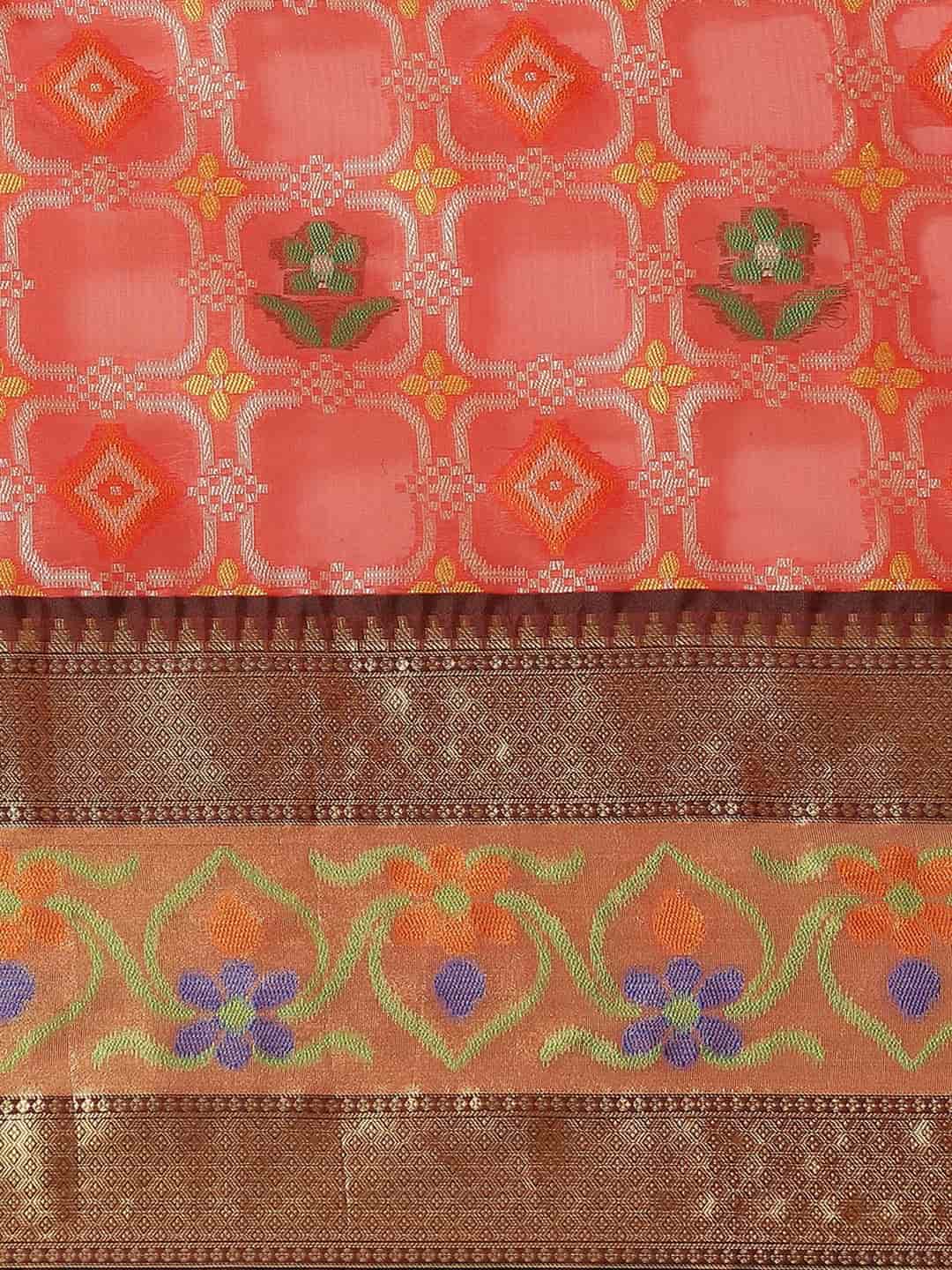 Hiral Fashion Red Ikat Art Silk Floral Woven Design Saree | Grocsy