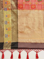 Hiral Fashion Red Ikat Art Silk Floral Woven Design Saree | Grocsy