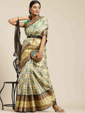 Hiral Fashion Beige Ikat Art Silk Geomatric Woven Design Saree | Grocsy