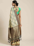 Hiral Fashion Beige Ikat Art Silk Geomatric Woven Design Saree | Grocsy