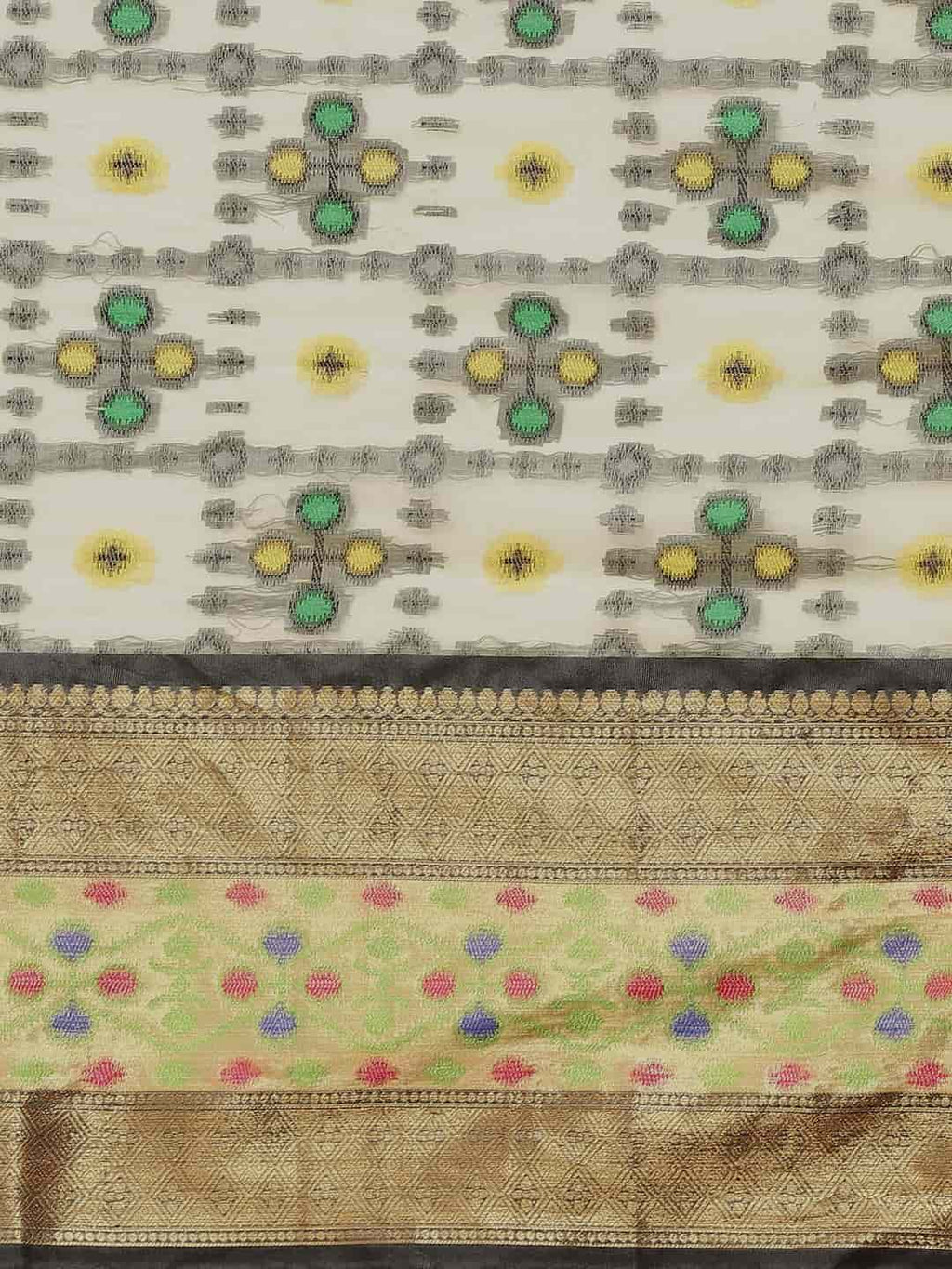 Hiral Fashion Beige Ikat Art Silk Geomatric Woven Design Saree | Grocsy