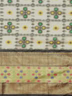 Hiral Fashion Beige Ikat Art Silk Geomatric Woven Design Saree | Grocsy