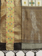 Hiral Fashion Beige Ikat Art Silk Geomatric Woven Design Saree | Grocsy