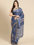 Blue Silk Blend Digital Print Floral Saree with Unstitched Blouse - Hiral Fashion | Grocsy