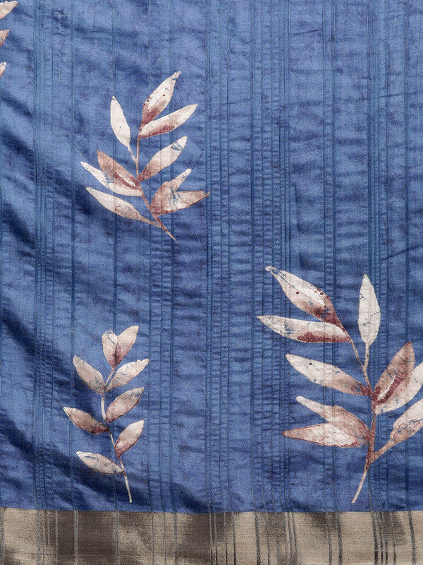 Blue Silk Blend Digital Print Floral Saree with Unstitched Blouse - Hiral Fashion | Grocsy
