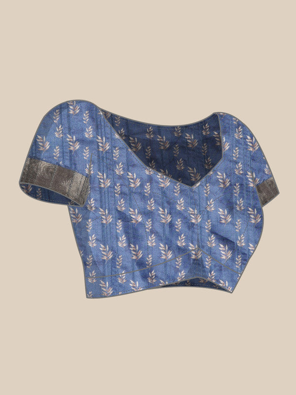 Blue Silk Blend Digital Print Floral Saree with Unstitched Blouse - Hiral Fashion | Grocsy