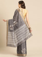 Brown Silk Blend Digital Print Floral Saree with Unstitched Blouse - Hiral Fashion | Grocsy