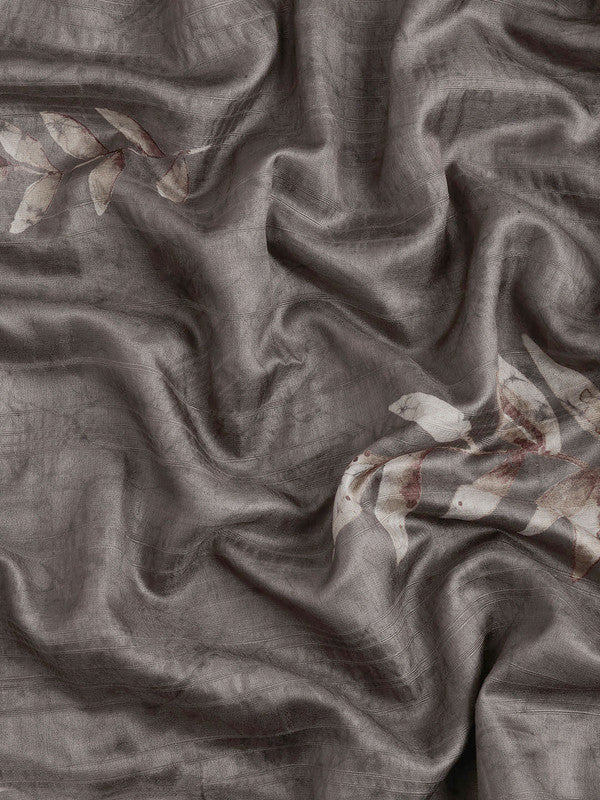 Brown Silk Blend Digital Print Floral Saree with Unstitched Blouse - Hiral Fashion | Grocsy
