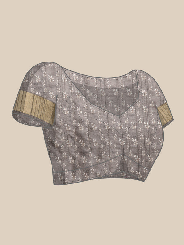 Brown Silk Blend Digital Print Floral Saree with Unstitched Blouse - Hiral Fashion | Grocsy