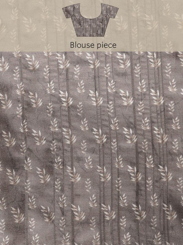 Brown Silk Blend Digital Print Floral Saree with Unstitched Blouse - Hiral Fashion | Grocsy