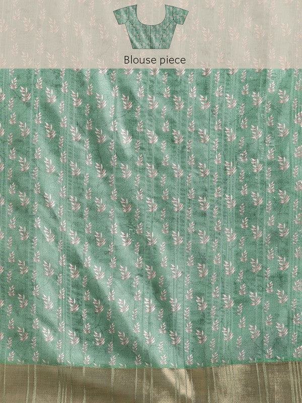 Green Silk Blend Digital Print Floral Saree with Unstitched Blouse - Hiral Fashion | Grocsy